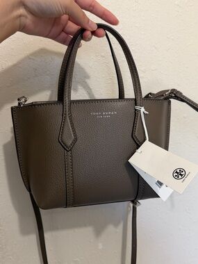 Tory Burch Olive Brown Pebbled Mini Tote